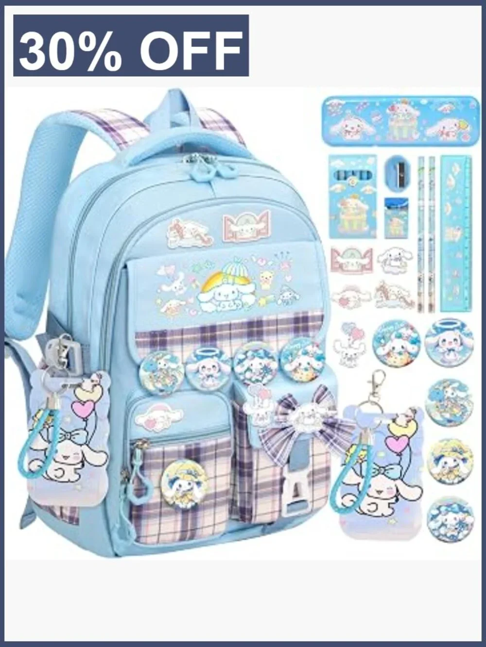 Kids Anti-Theft Backpack with 24 Accessories, Waterproof Nylon School Bag